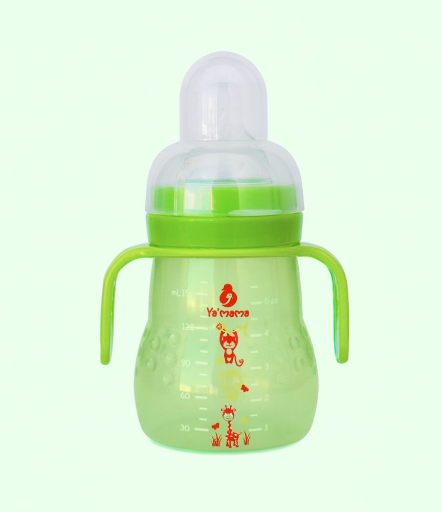 قنينة رضاعة YA'MAMA لحديثي الولادة 150 مل – عنق واسع – بولي بروبيلين (PP) – مع مقبض