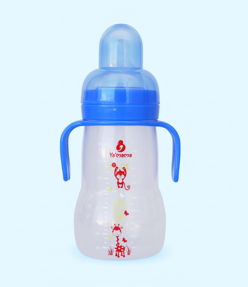 قنينة رضاعة YA'MAMA مرحلة الانتقال 240 مل – عنق واسع – بولي بروبيلين (PP) – مع مقبض