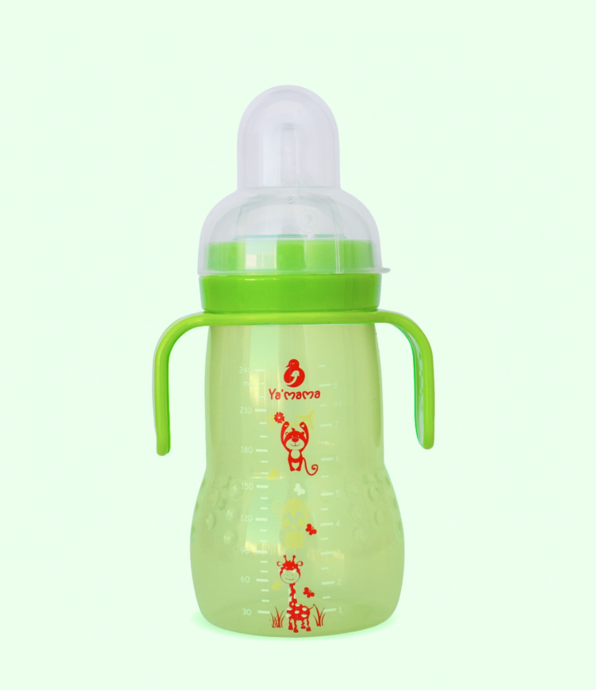 قنينة رضاعة YA'MAMA مرحلة الانتقال 240 مل – عنق واسع – بولي بروبيلين (PP) – مع مقبض